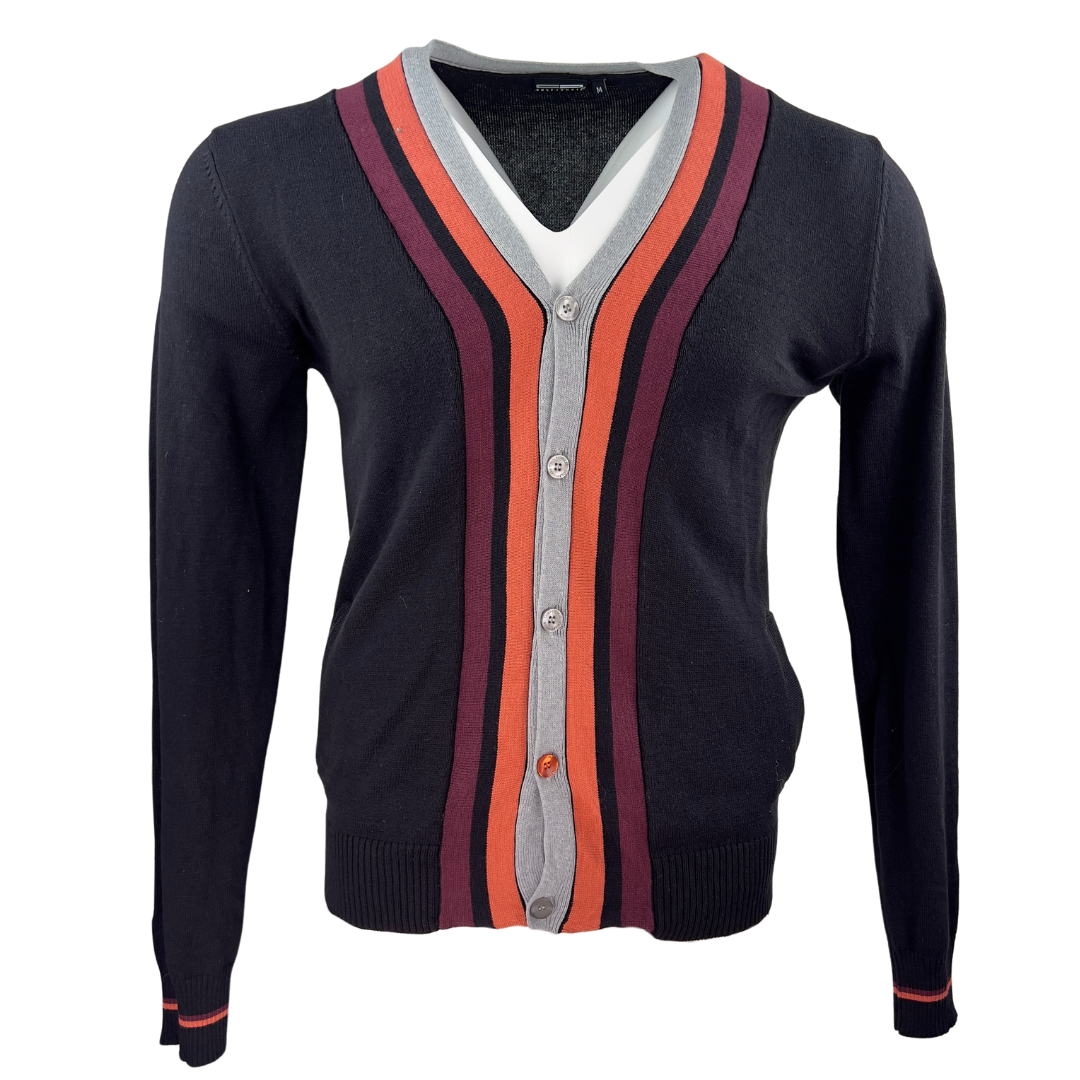 Golf Junky Black Cardigan with Orange and Purple Stripes
