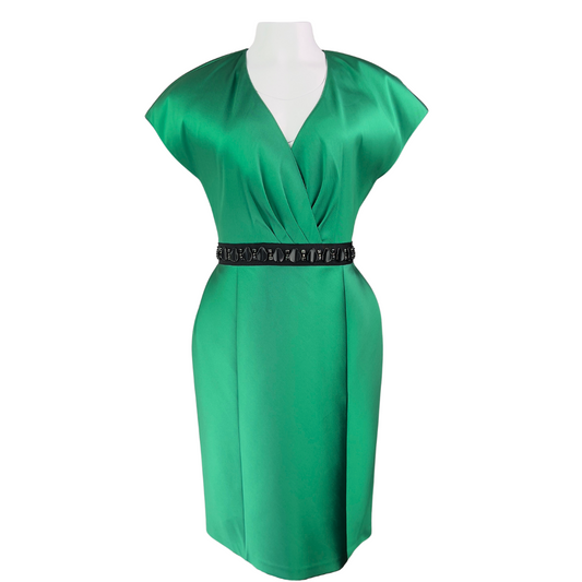 Sachin & Babi Green Satin Dress with Black Belt