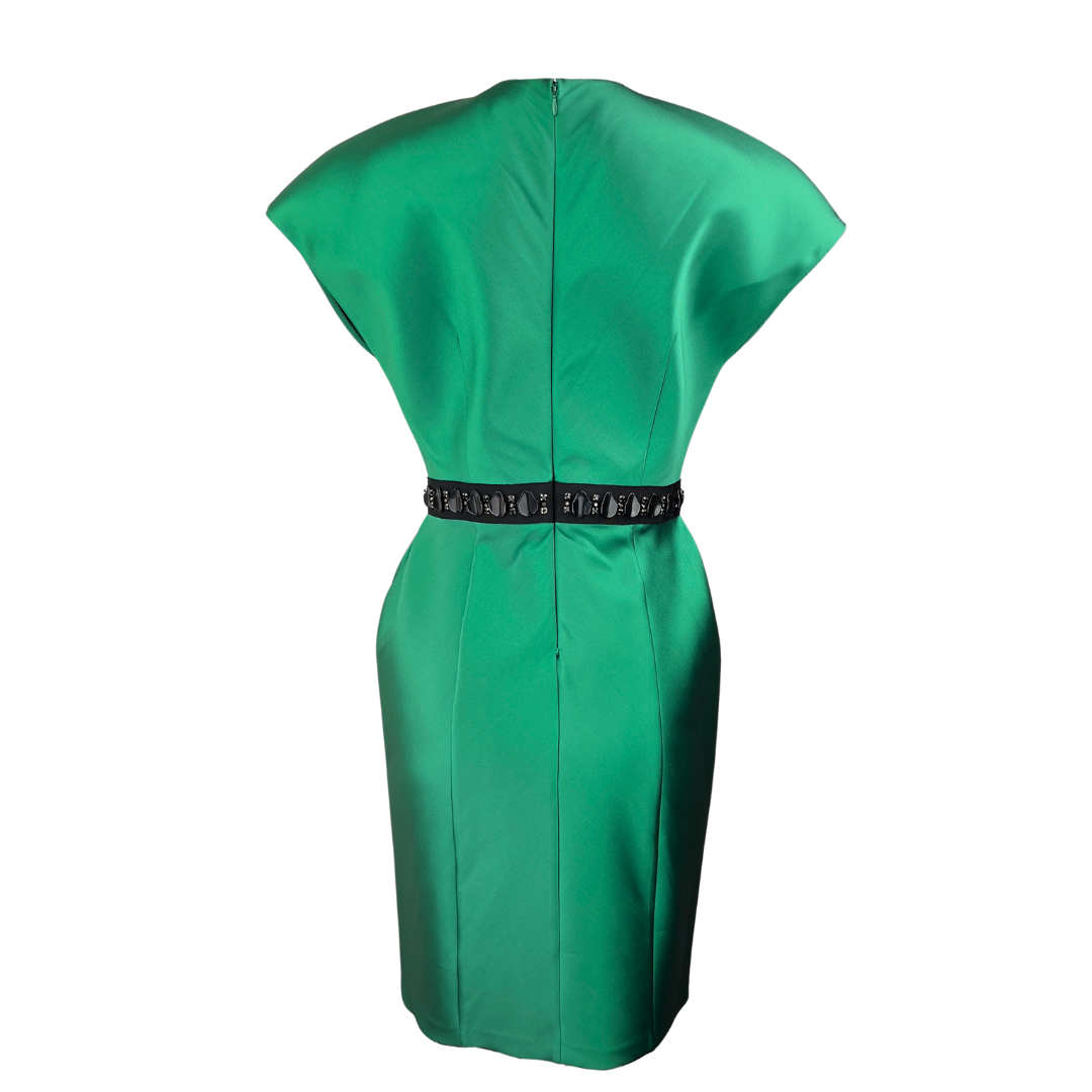 Sachin & Babi Green Satin Dress with Black Belt