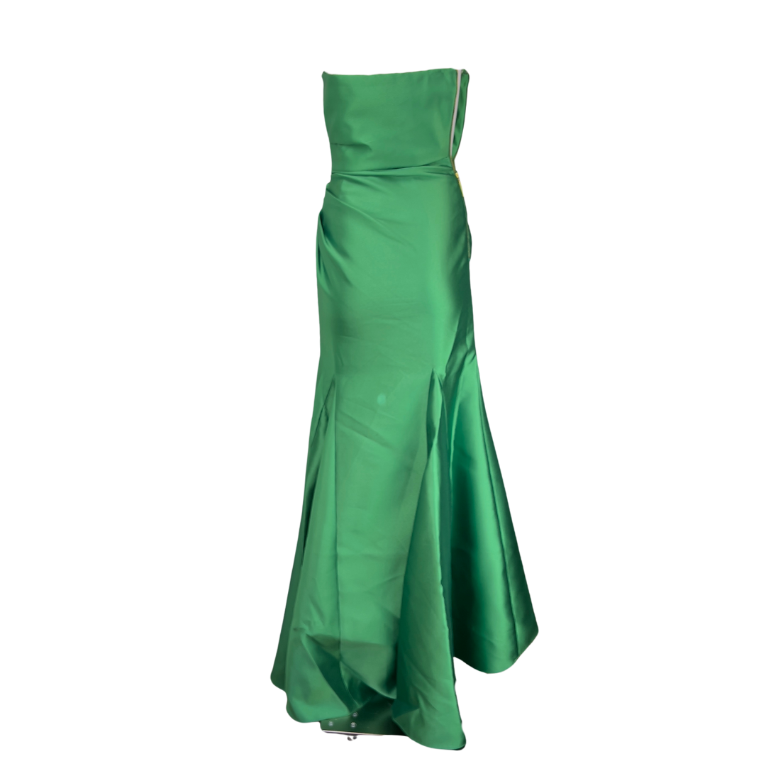 Green Satin Strapless Gown