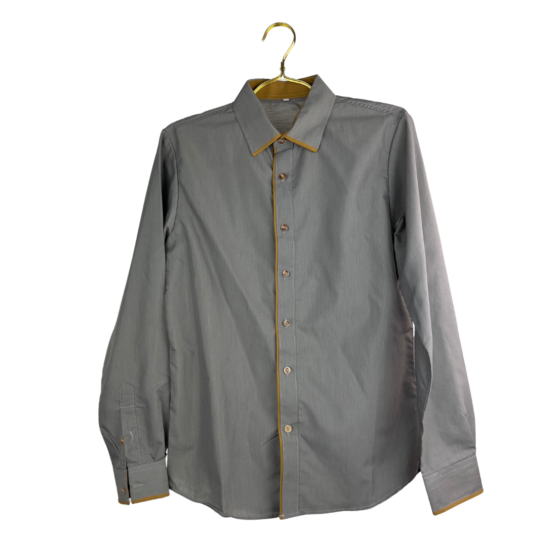 Grey Dress Shirt with Brown Trim