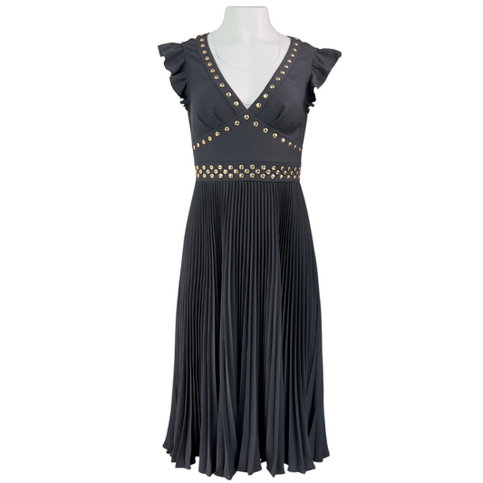 Kate Spade Black Pleated Dress with Gold Studs