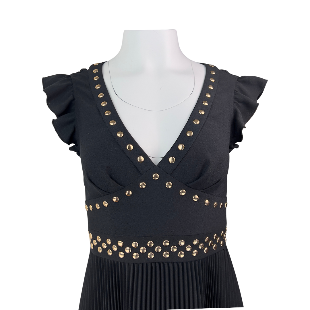 Kate Spade Black Pleated Dress with Gold Studs