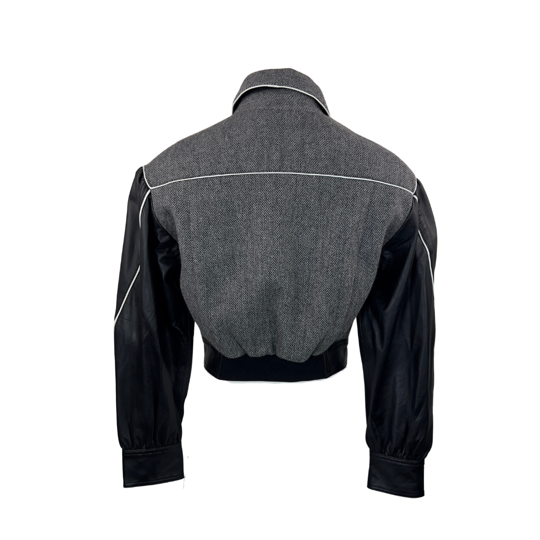 LaMarque Grey Tweed Bomber with Leather Sleeves