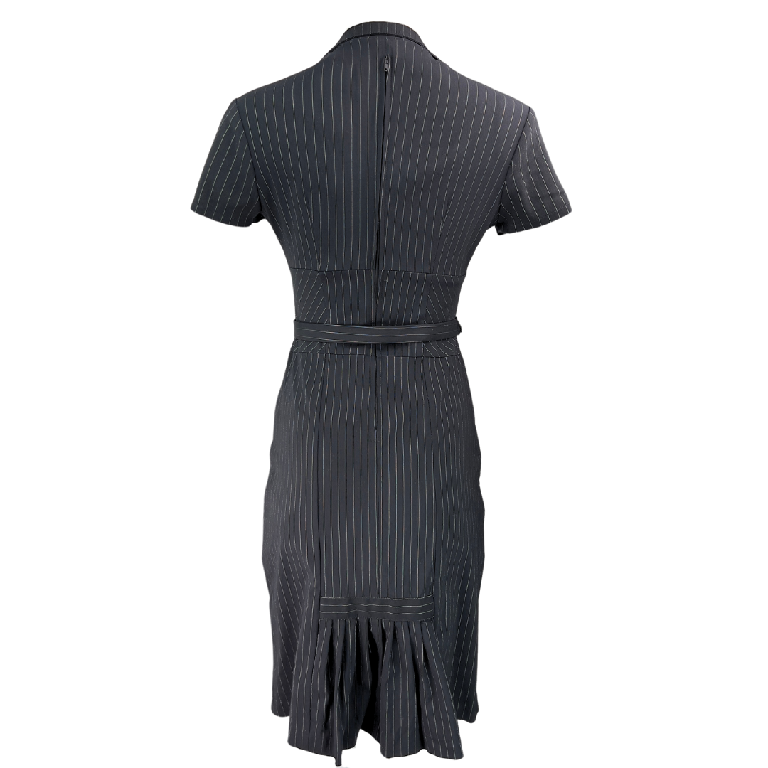 Le Chateau Black Pinstripe Short Sleeve Dress with Self Belt