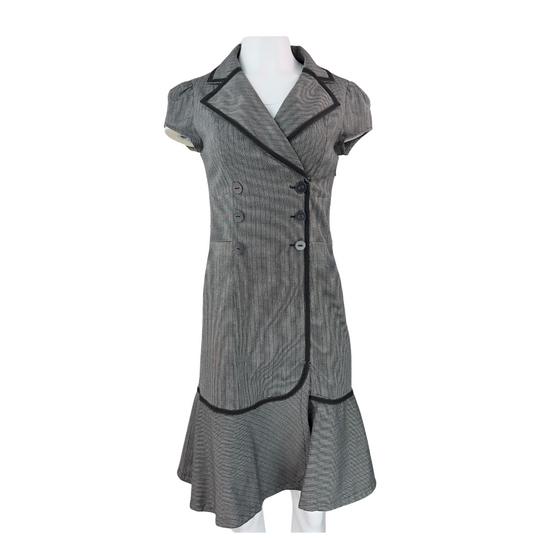 Le Chateau Grey Double Breasted Dress with Black Trim