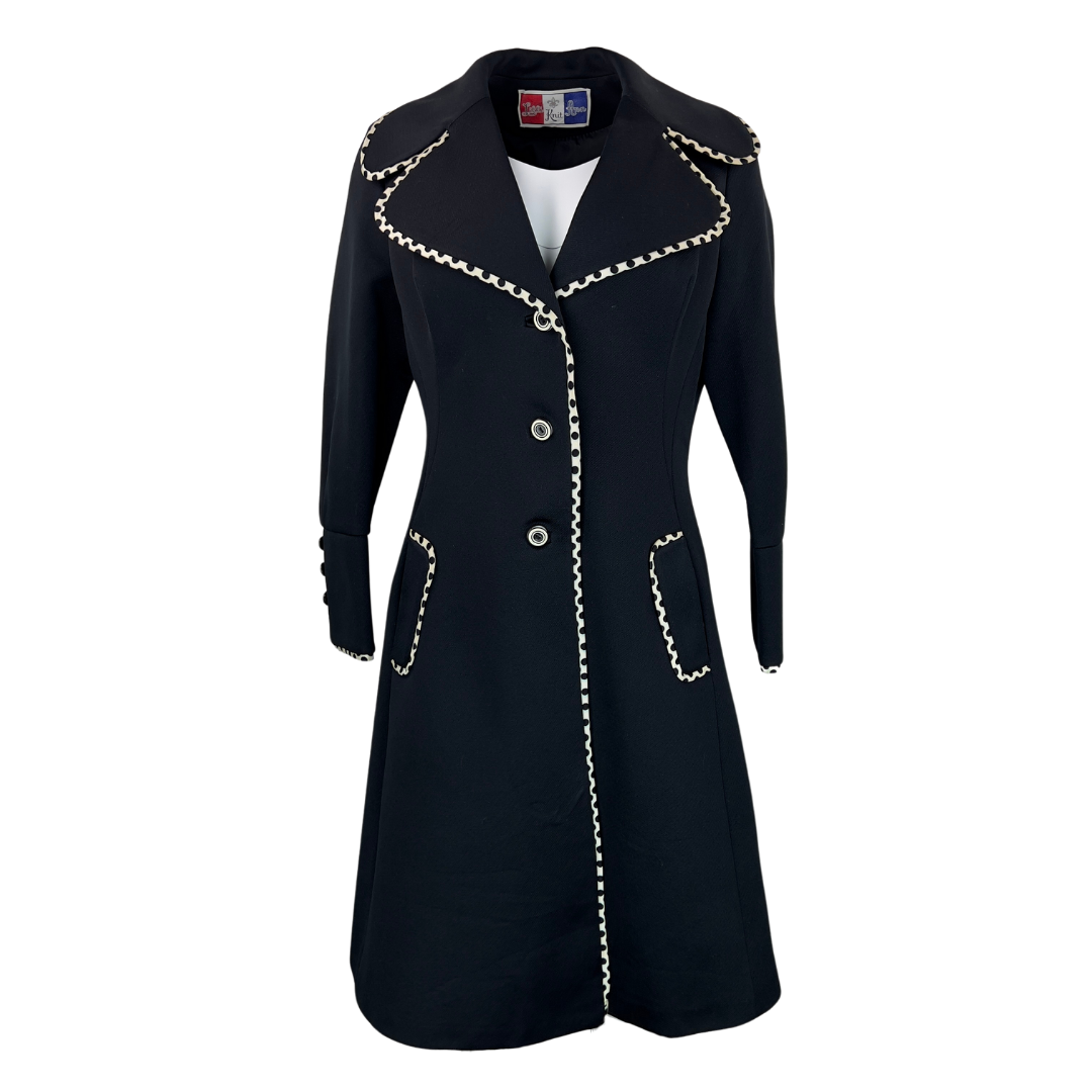 Lilli Ann Black Trench with White Striped Piping