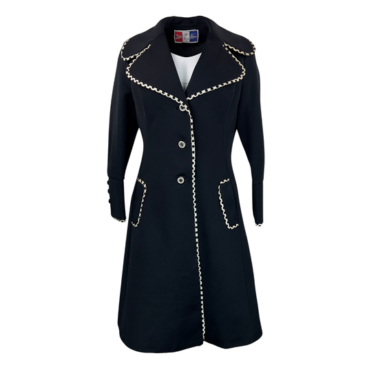 Lilli Ann Black Trench with White Striped Piping