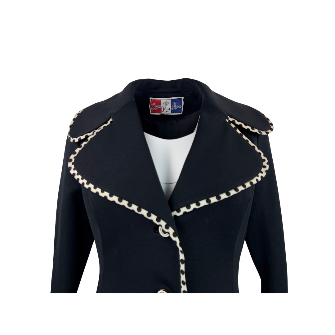 Lilli Ann Black Trench with White Striped Piping