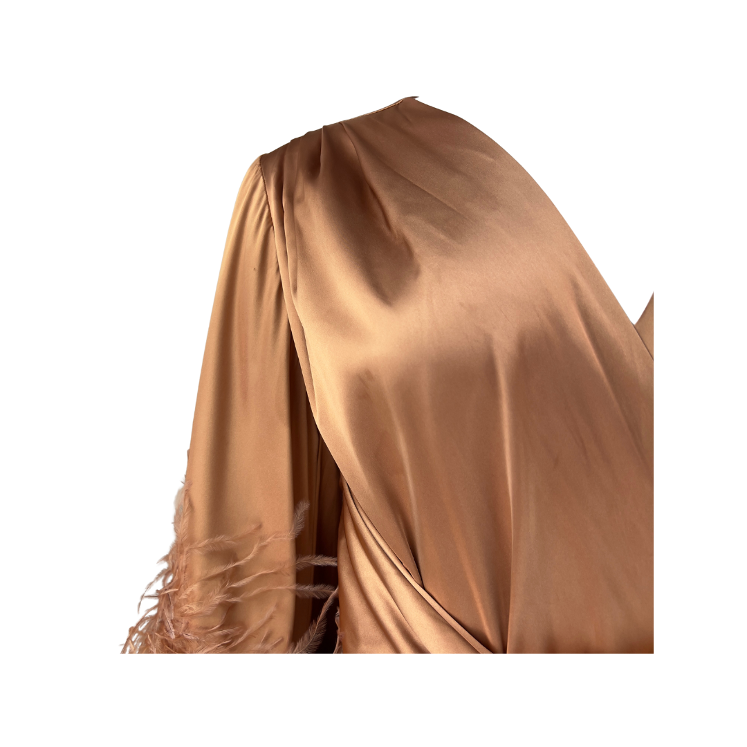D'Lish Bronze Robe with Feather Cuffs