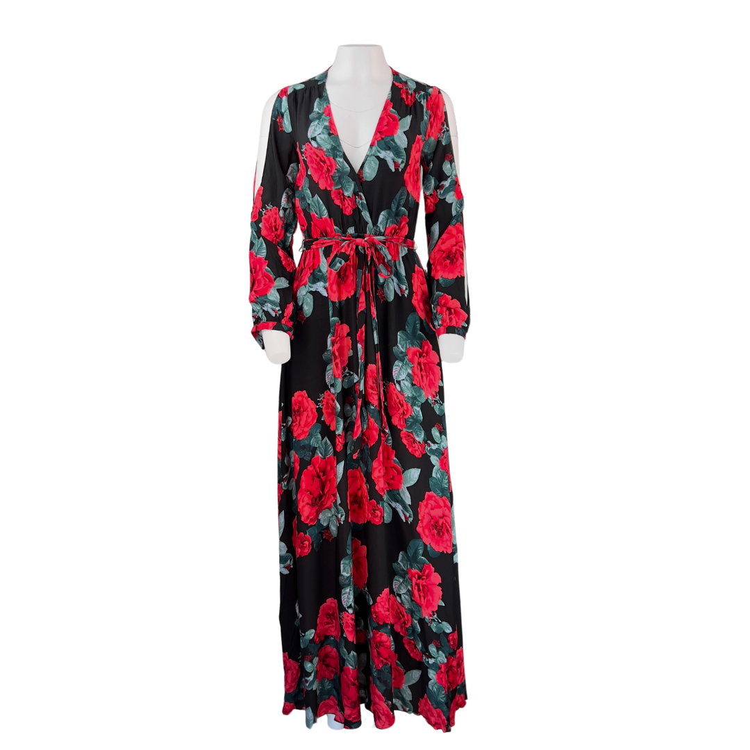 Lulu's Long Sleeve Rose Print Maxi Dress