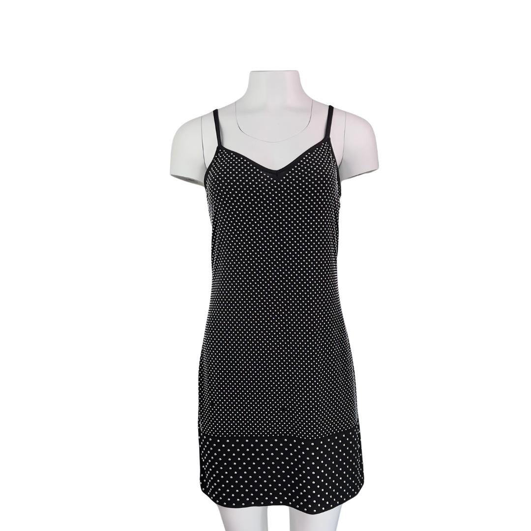 Michael Kors Black Slip Mini Dress with Studs