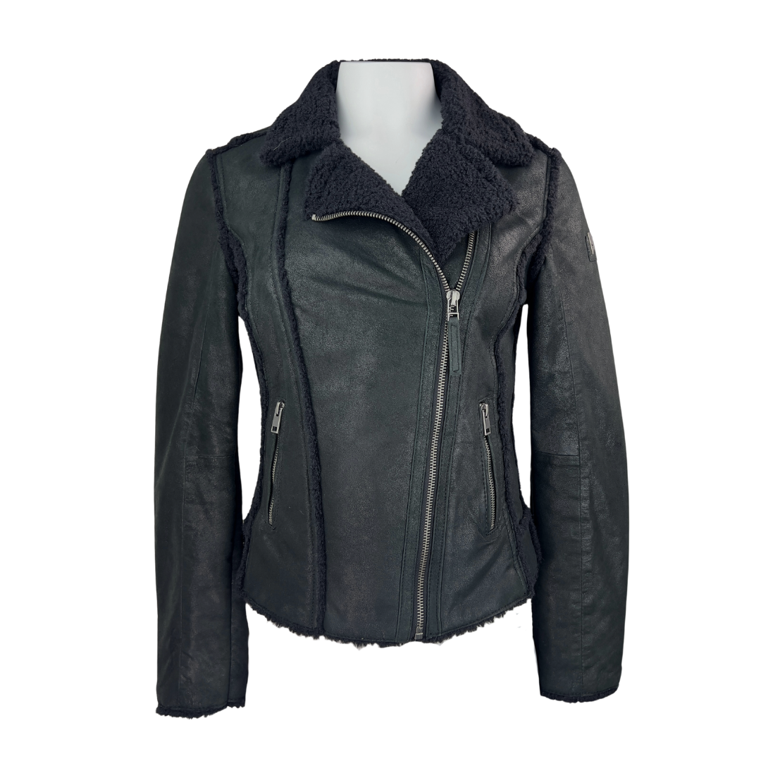 Mauritu Faux Leather and Shearling Biker Jacket