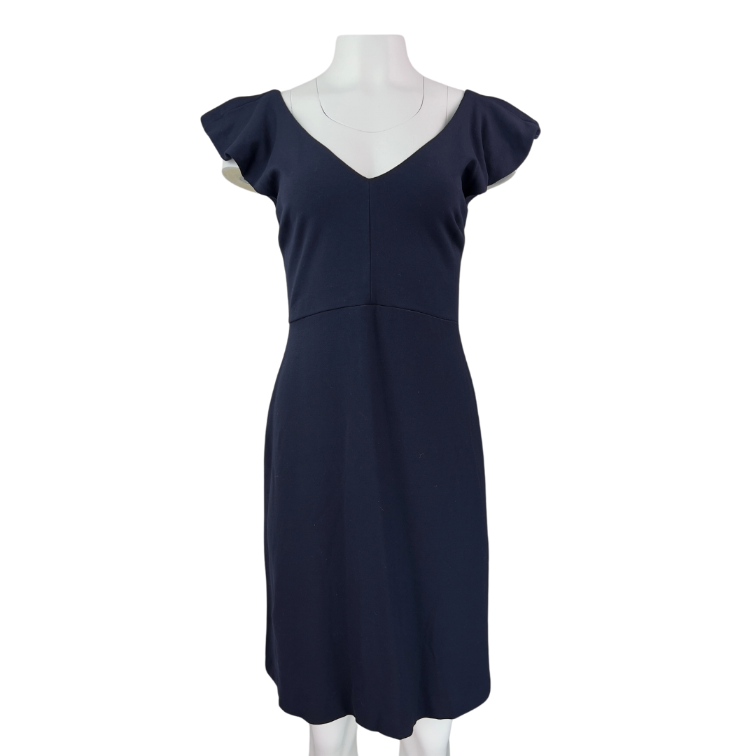 Massimo Dutti Navy Vneck Dress with Ruffle Sleeves