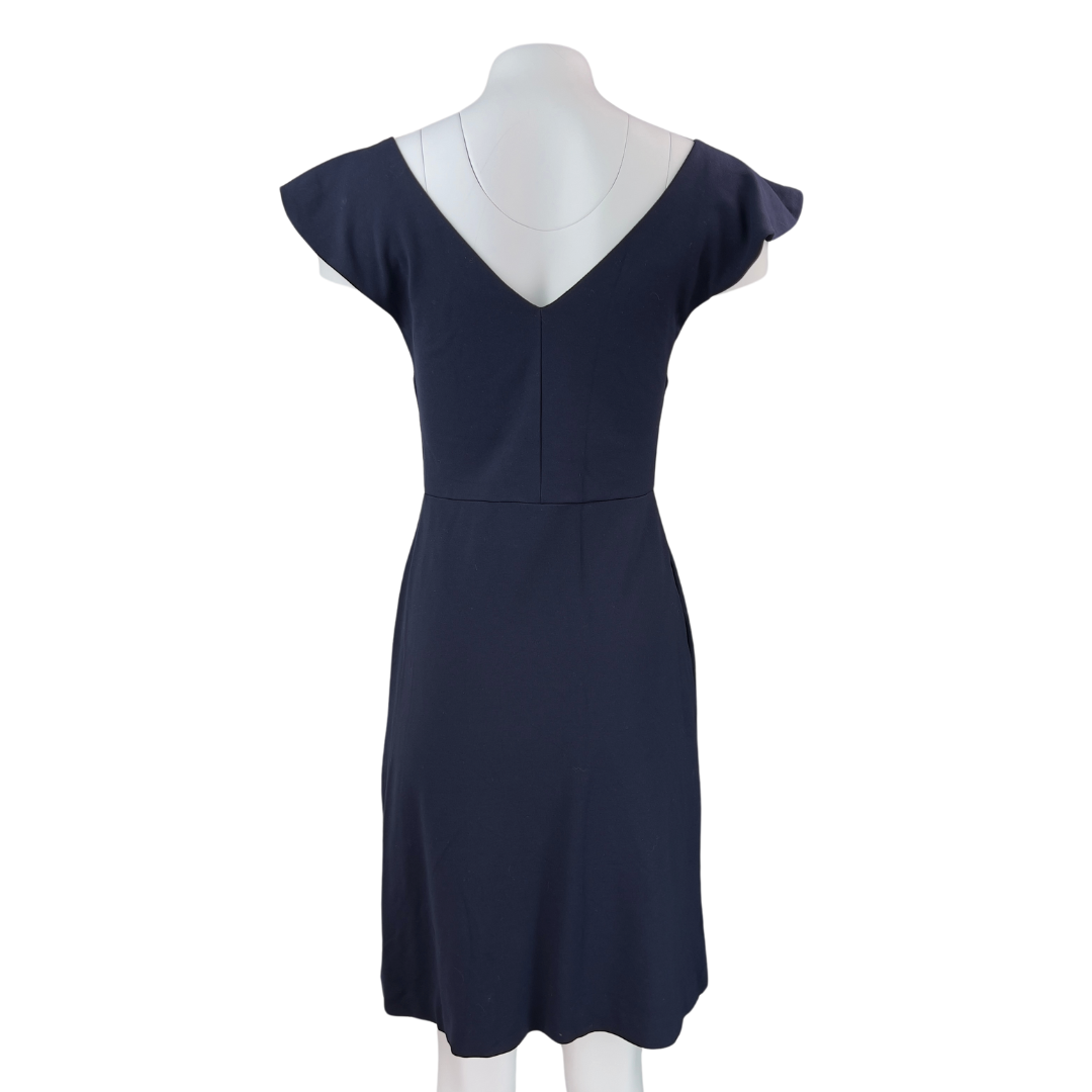 Massimo Dutti Navy Vneck Dress with Ruffle Sleeves