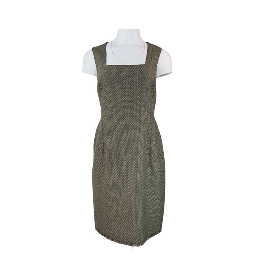 Sleeveless Tweed Shift Dress With Square Neckline