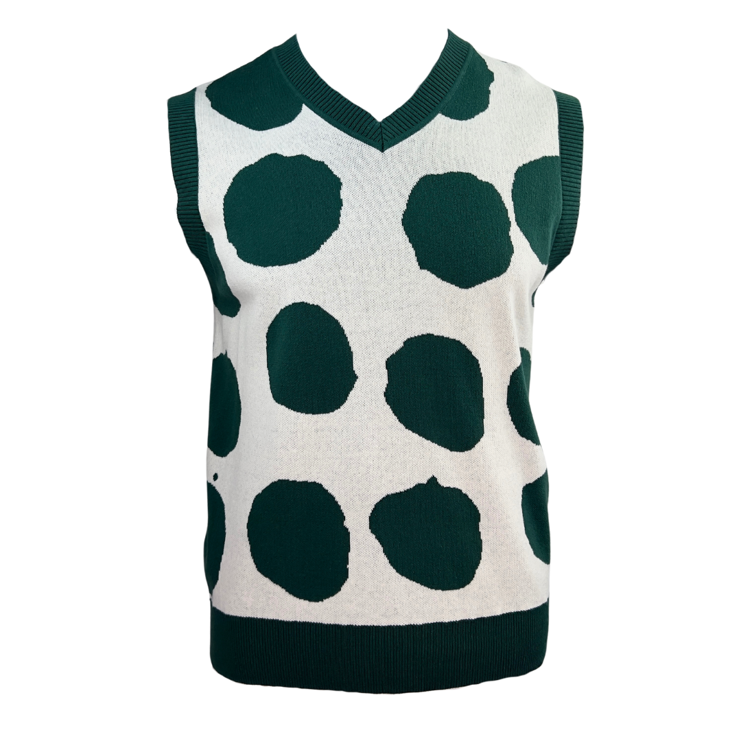Grey Obey Sweater Vest with Green Dots and Trim