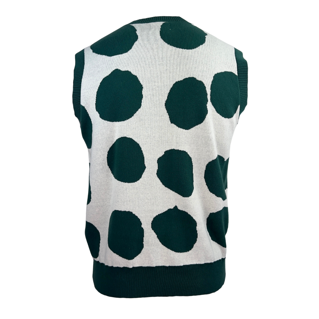 Grey Obey Sweater Vest with Green Dots and Trim