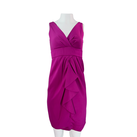 Diane Von Furstenburg Fuchsia Satin Dress with Ruffle