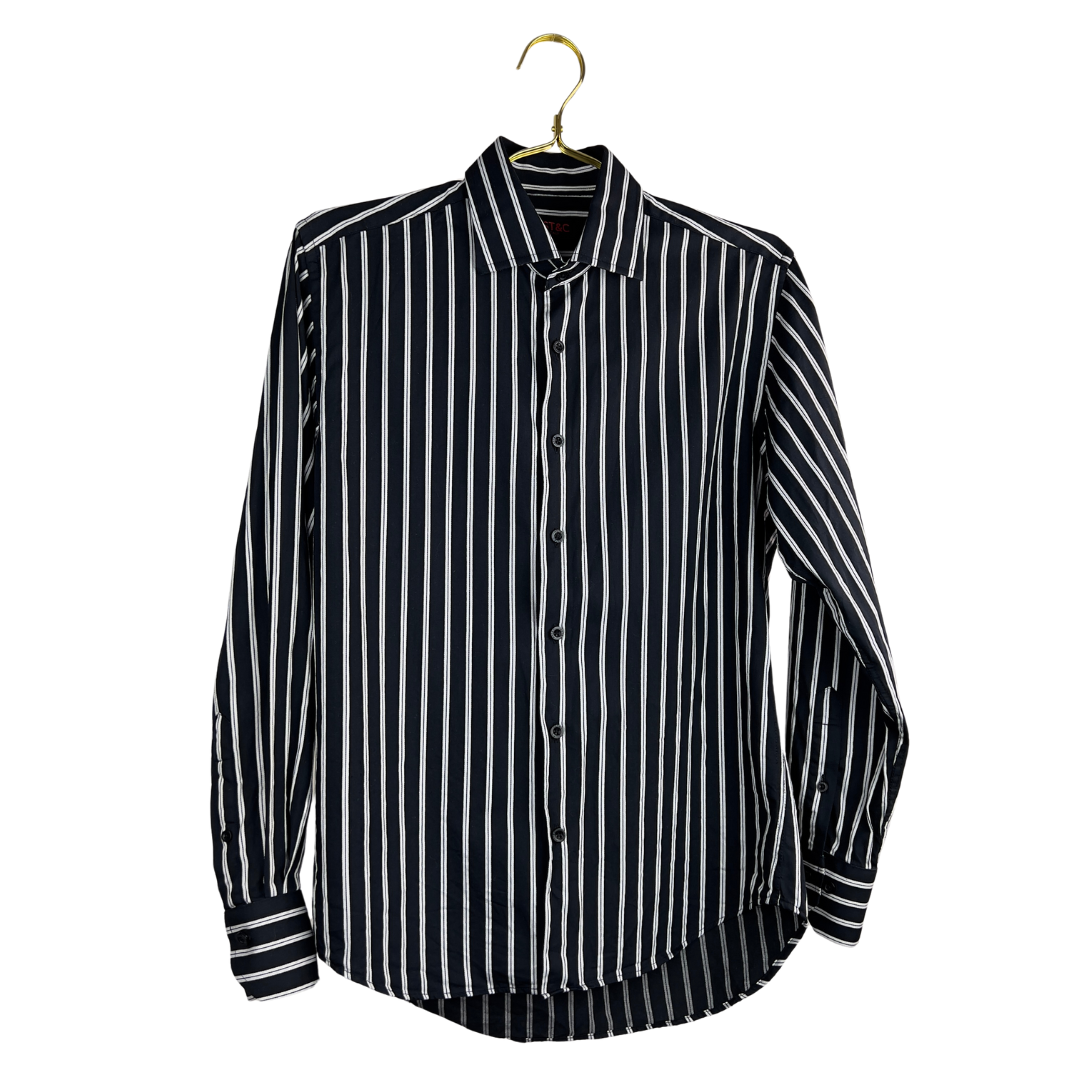 SST&C Black Dress Shirt with White Stripes