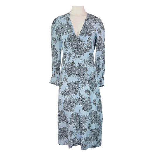 Sandro Long Sleeve Blue Paisley Midi Dress