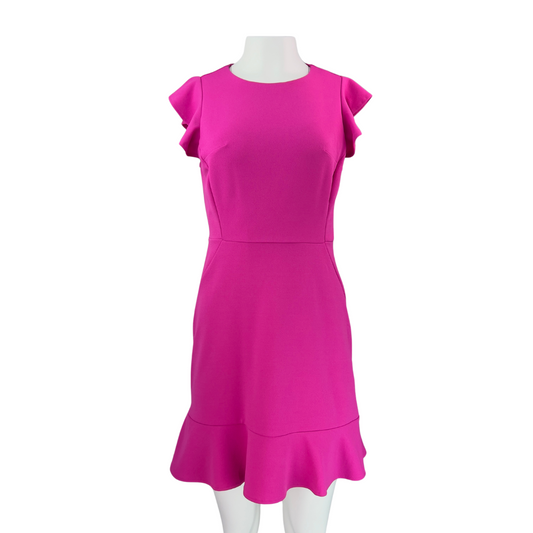 She + Sky Fuscia Dress with Ruffle Hem and Sleeves