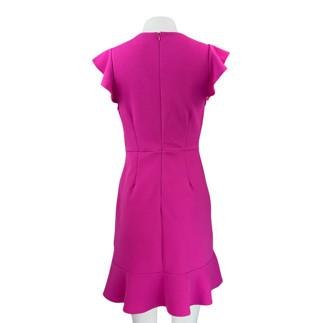She + Sky Fuscia Dress with Ruffle Hem and Sleeves
