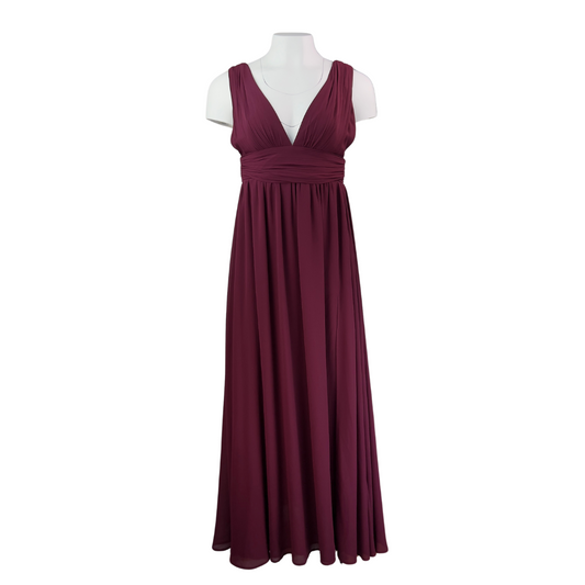 Sleeveless Burgundy V Neck Gown