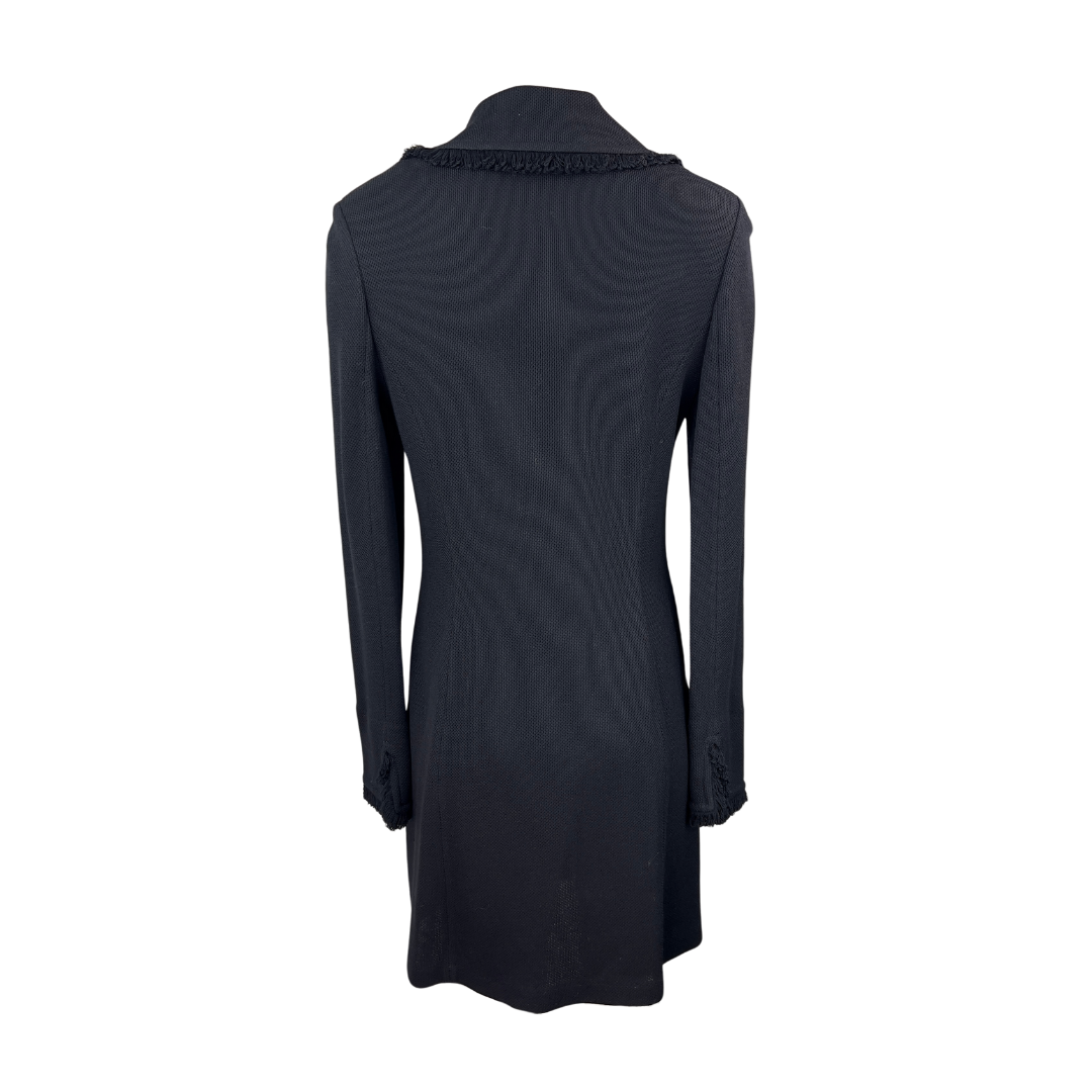 St John Black Tweed Coat with Frayed Trim on Lapel