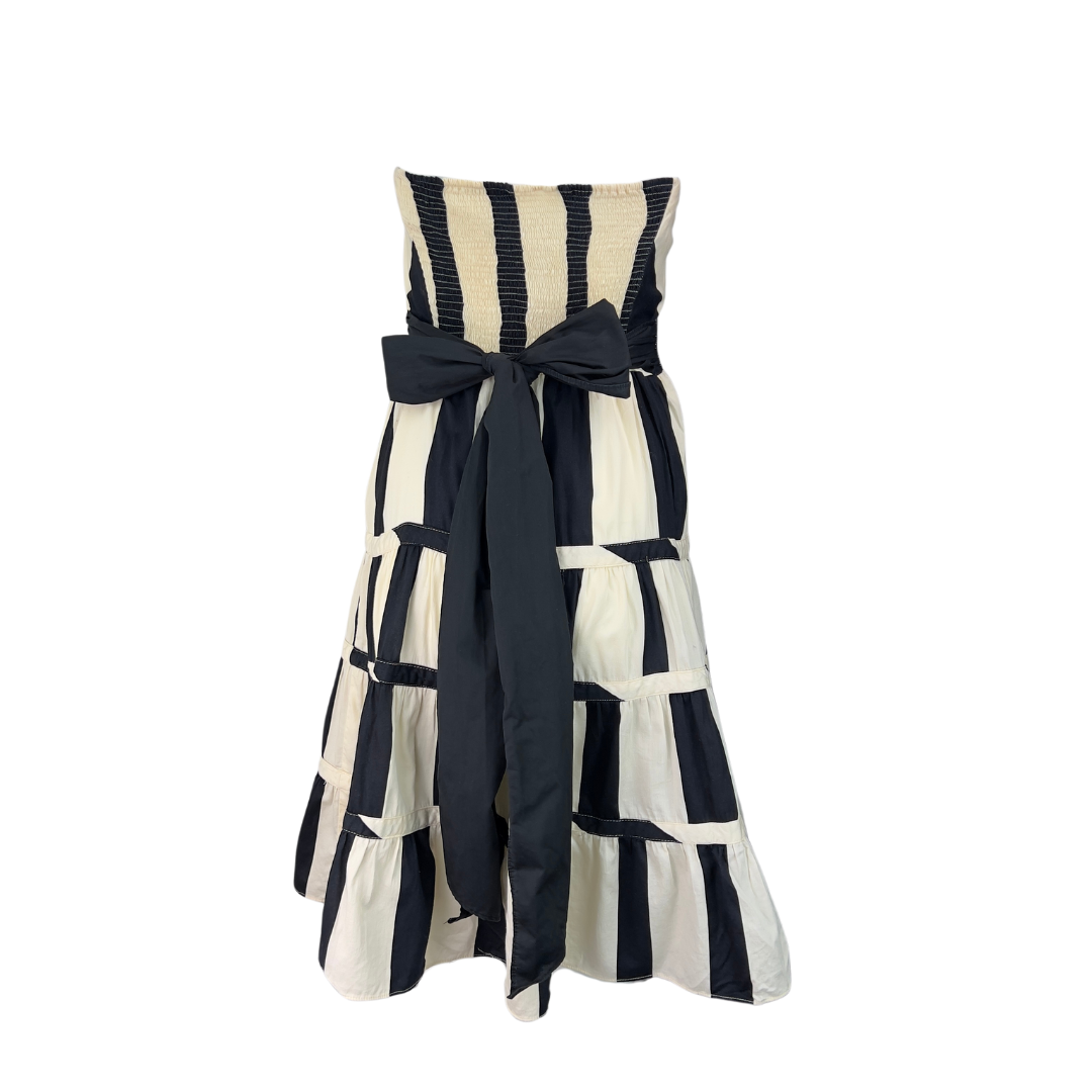 Zara Cotton Strapless Dress in Beige and Black Stripes