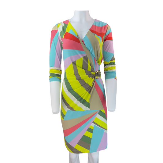 Tahari Geometric Mulit Color Wrap Dress