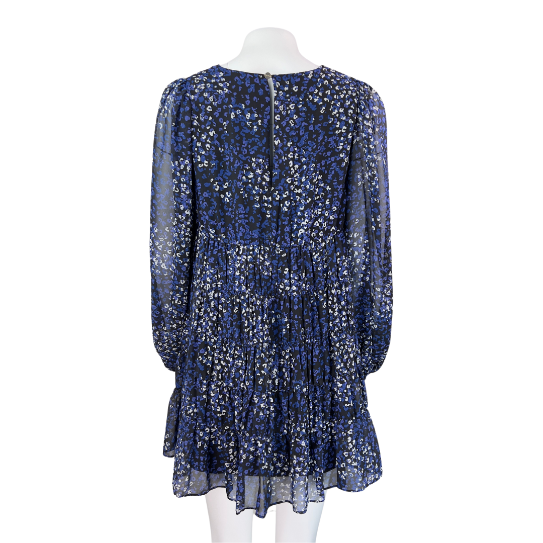 Ted Baker Blue Floral Long Sleeve V Neck Dress