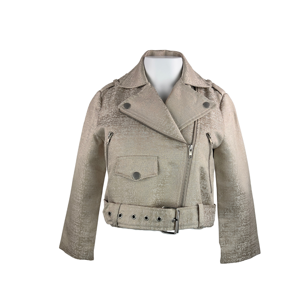 Textured Champagne Biker Jacket