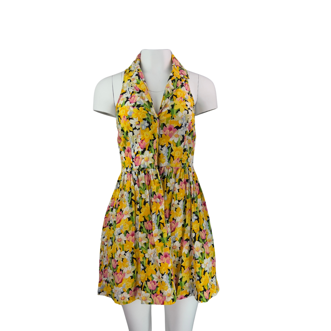Topshop Yellow Floral Halter Mini Dress