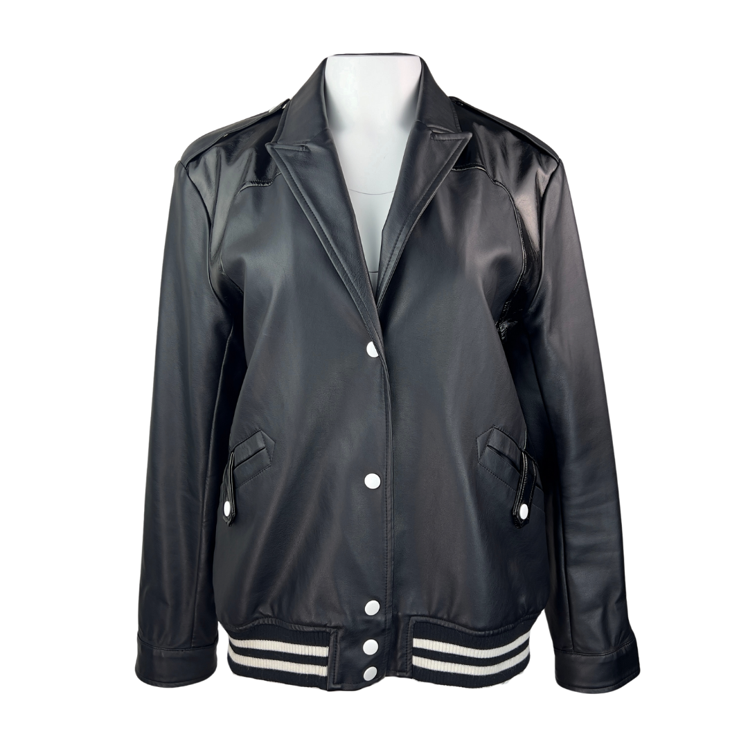 TopShop Black Pleather Varsity Jacket