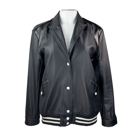 TopShop Black Pleather Varsity Jacket