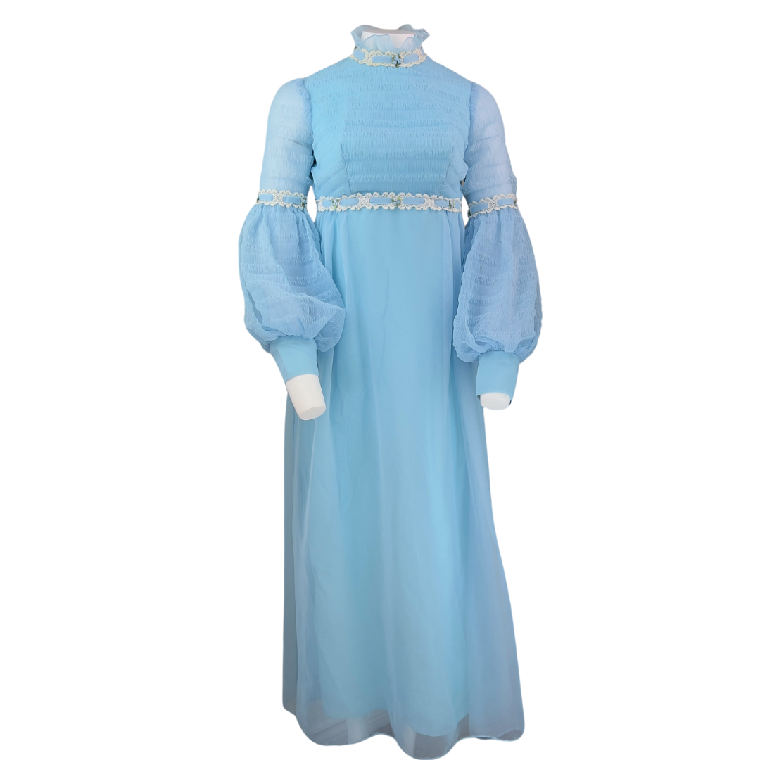 Vintage 70's Blue Long Sleeve Gown