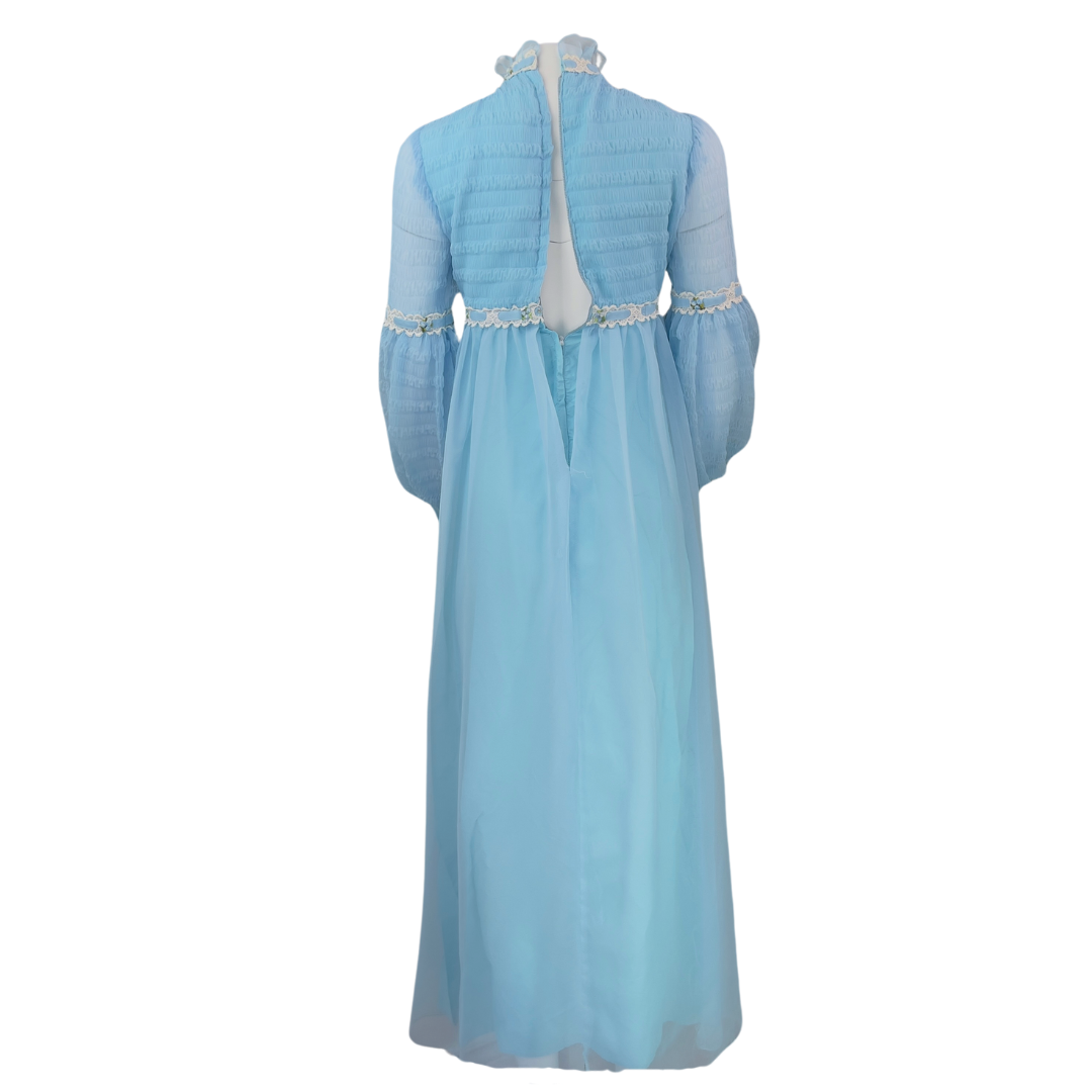 Vintage 70's Blue Long Sleeve Gown