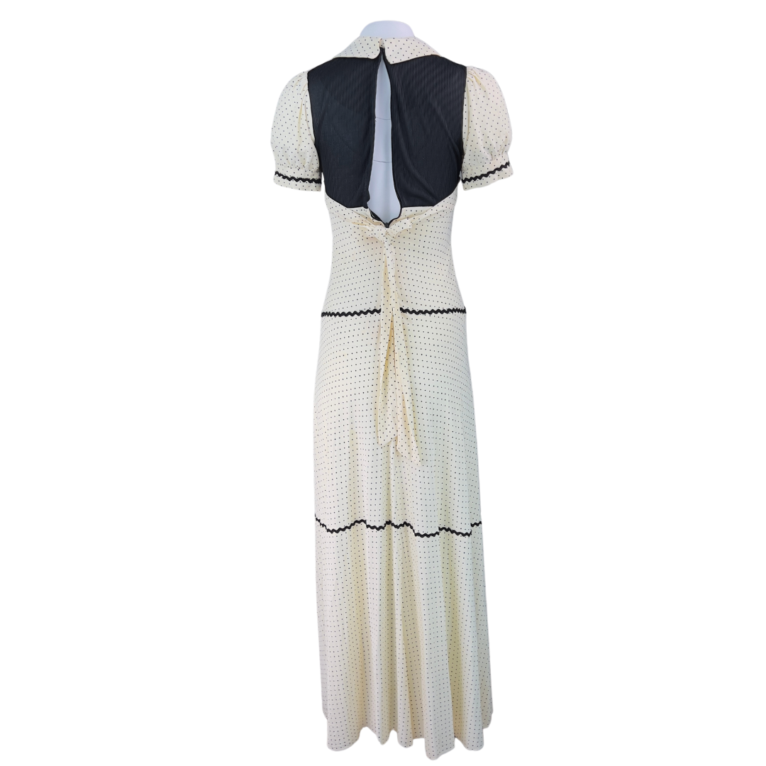 Vintage Cream and Black Floor Length Dress with Strawberries