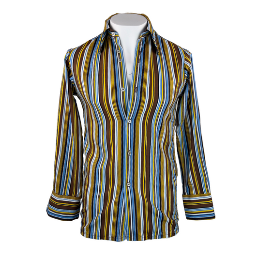 Vintage Harraday Stripe Dress Shirt in Yellow, Blue, White, Black and Brown