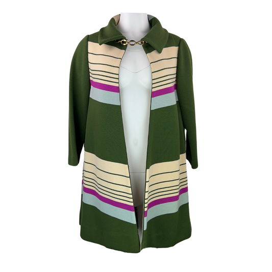 Vintage Italian Green and Cream Striped Cape Coat