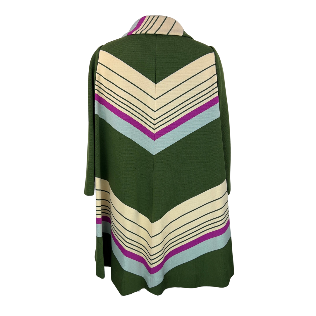 Vintage Italian Green and Cream Striped Cape Coat