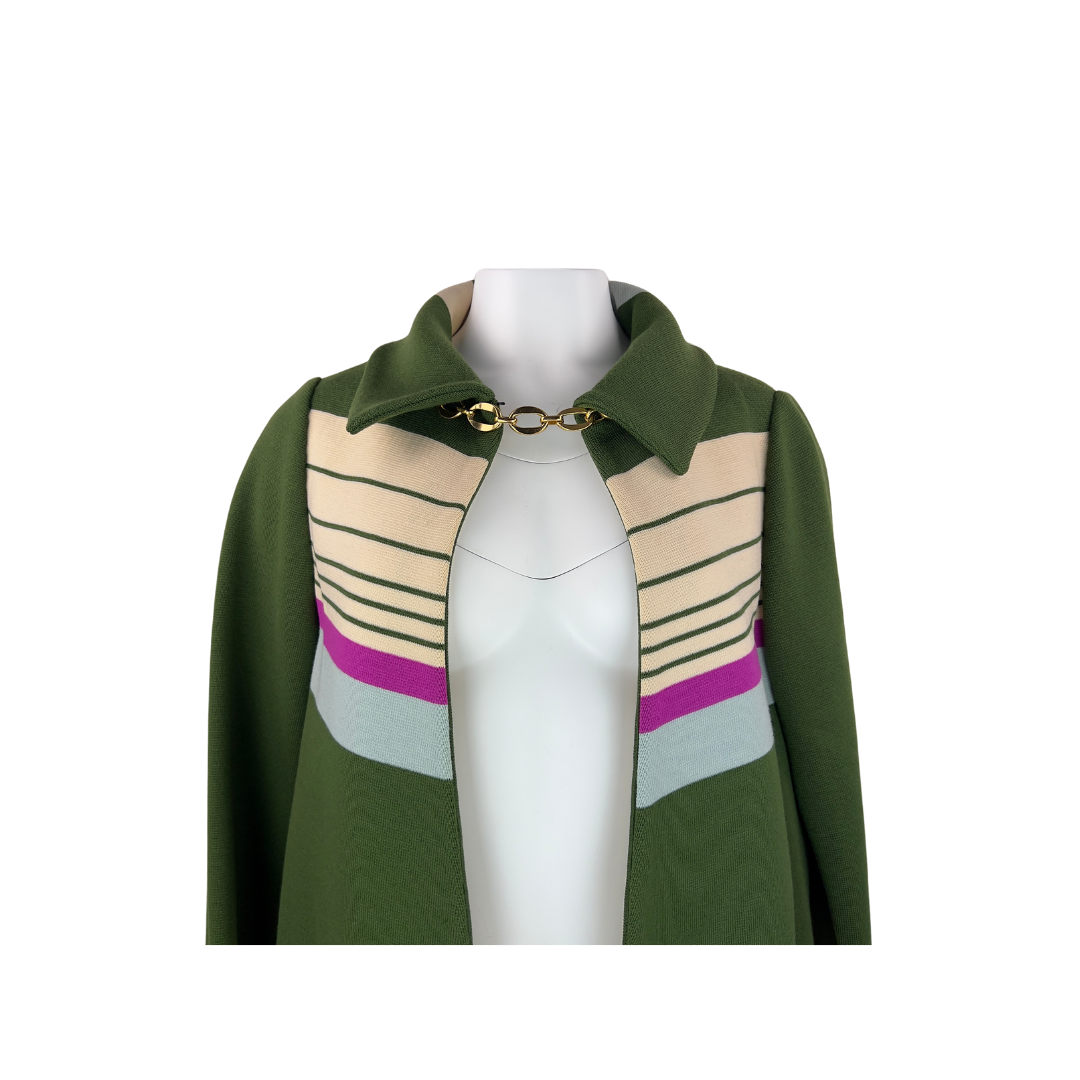 Vintage Italian Green and Cream Striped Cape Coat