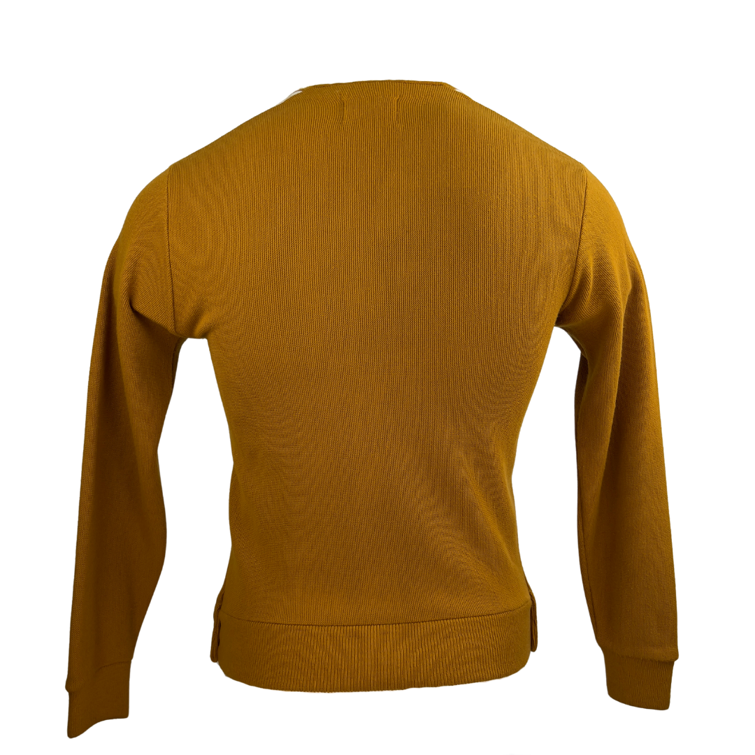 Vintage Mustard Cardigan with Navy, Blue and White Stripes