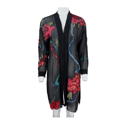 Vintage Silk Floral Embroidered Cardigan