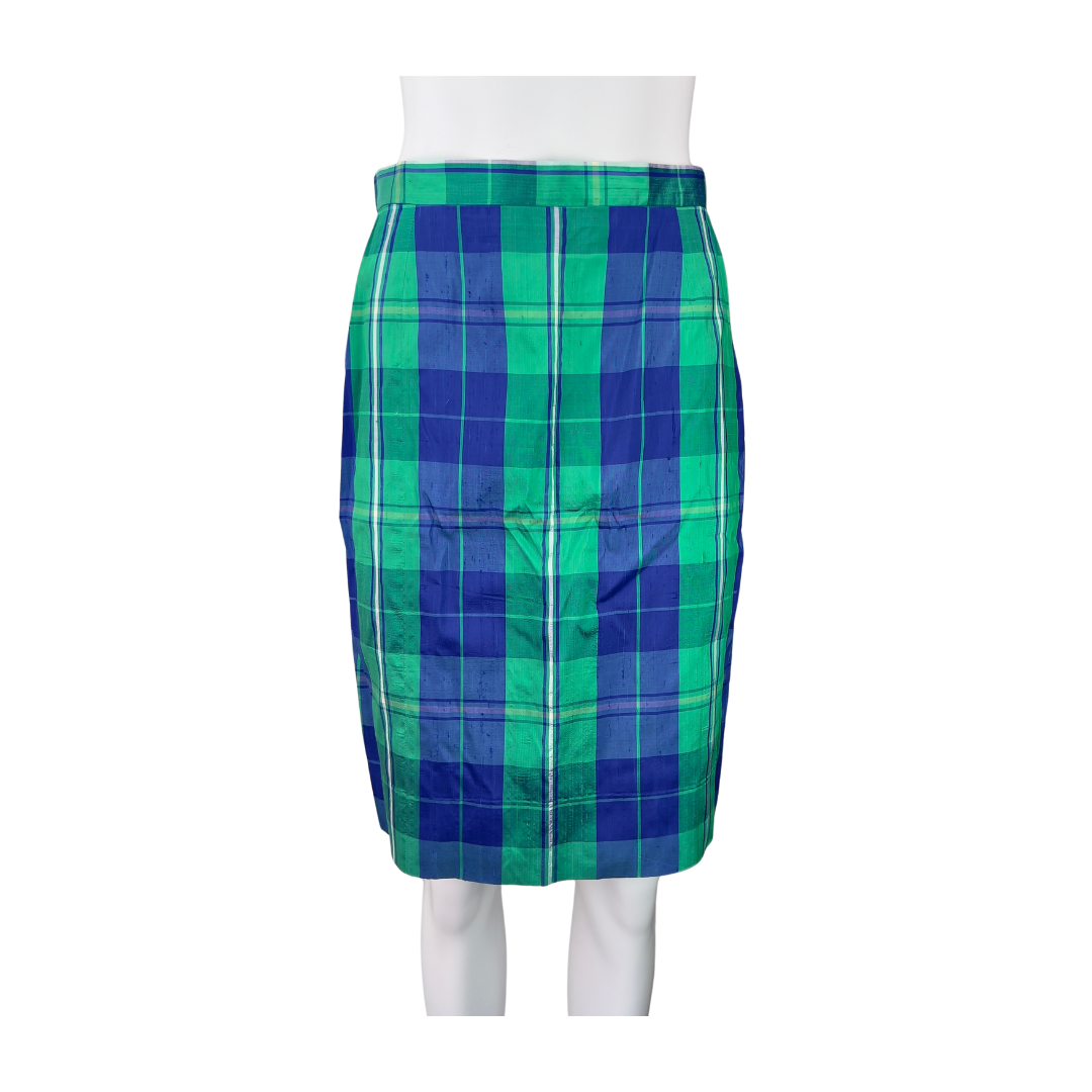 Vintage Green and Navy Plaid Skirt Set