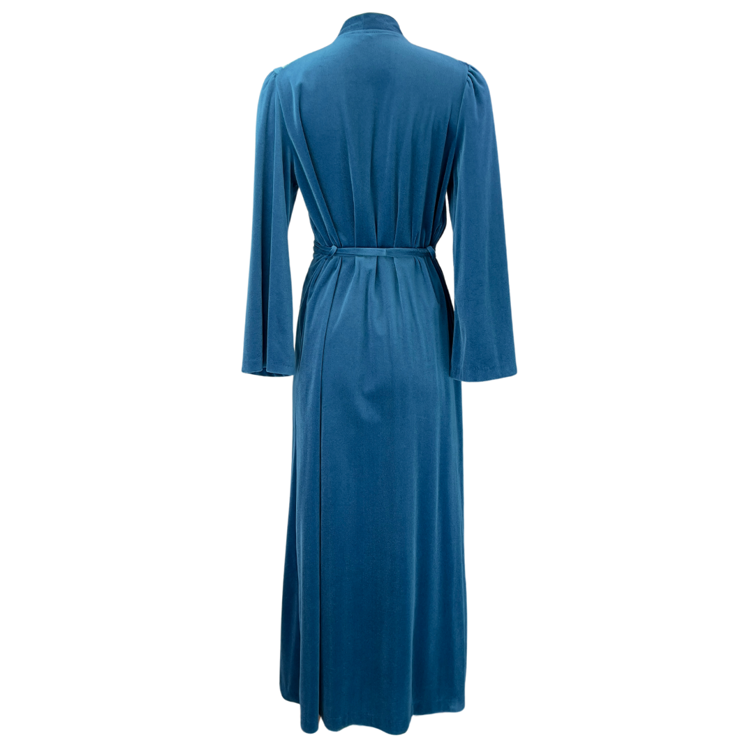 Vintage Blue Velvet House Coat with Quilted Shoulders