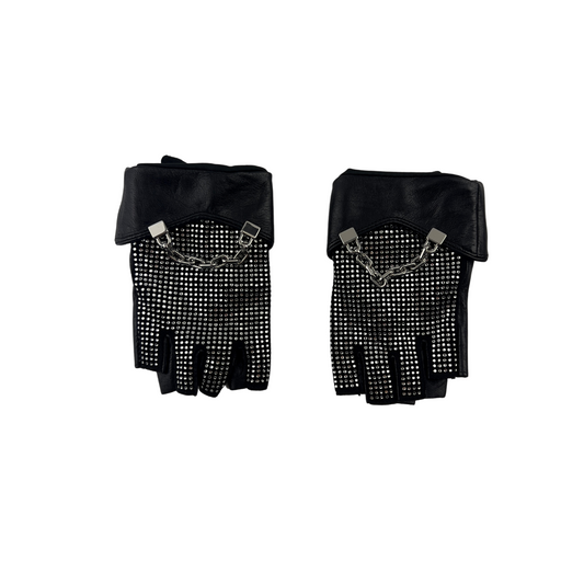 Karl Lagerfeld Fingerless Gloves with Crystals and Silver Chain