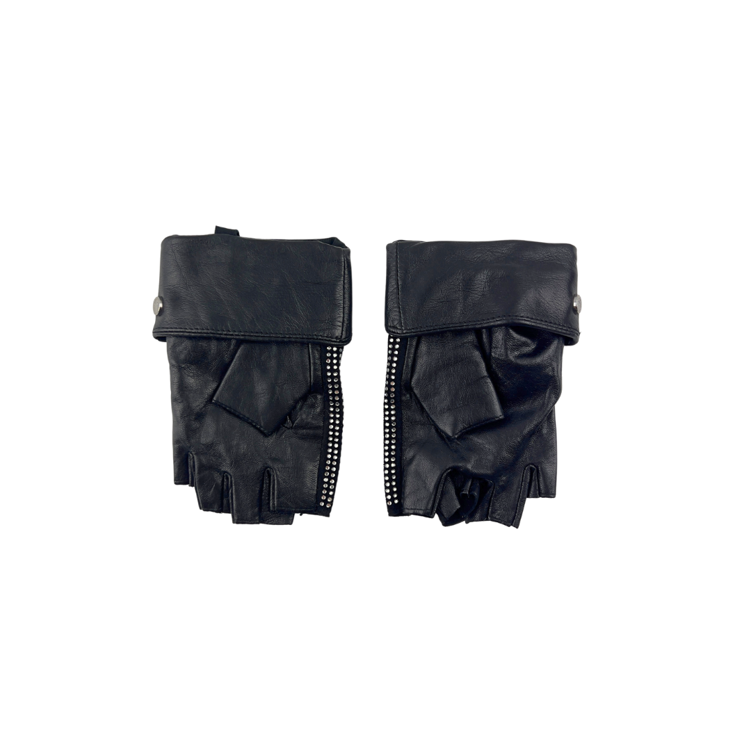 Karl Lagerfeld Fingerless Gloves with Crystals and Silver Chain