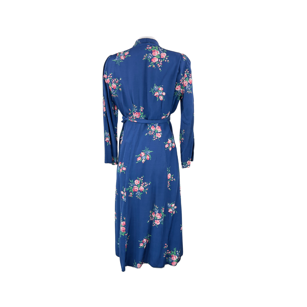 1940's Blue Robe with Pink Flowers